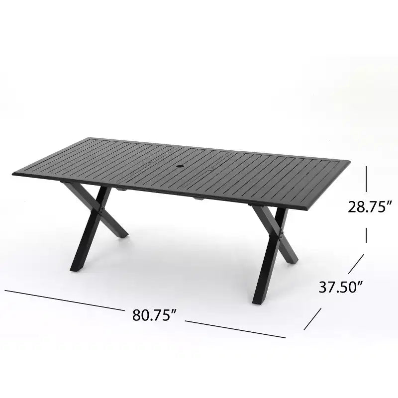 Christopher Knight Home Rogge Set da Pranzo Espandibile da Esterno a 7 Pezzi in Vimini e Alluminio con Cuscini, Marrone Chiaro/Nero Opaco
