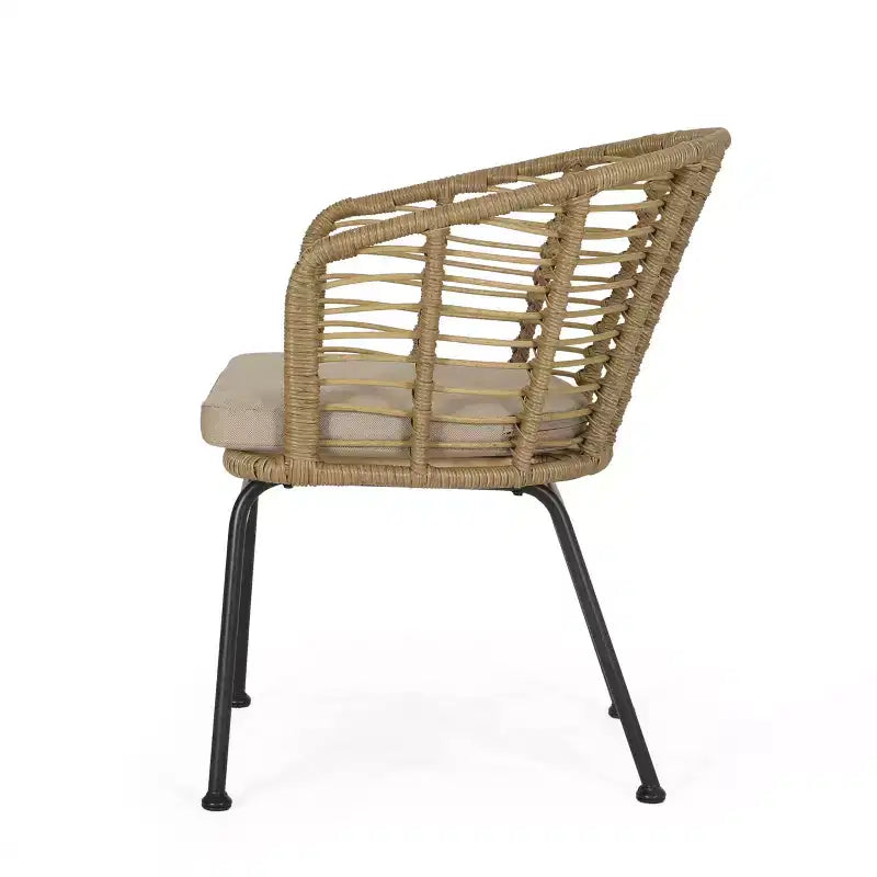 Christopher Knight Home Rogge Set da Pranzo Espandibile da Esterno a 7 Pezzi in Vimini e Alluminio con Cuscini, Marrone Chiaro/Nero Opaco