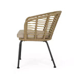 Christopher Knight Home Rogge Set da Pranzo Espandibile da Esterno a 7 Pezzi in Vimini e Alluminio con Cuscini, Marrone Chiaro/Nero Opaco