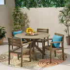 GDFStudio Brigitte Outdoor 5 Piece Rustic Acacia Wood Dining Set