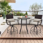 EROMMY 3 Piece Outdoor Patio Set, High Top Patio Bar Set With Round Table (1.96'' Umbrella Hole) And 2 Swivel Dining Chairs With Lumbar Pillow