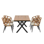Set da esterno contemporaneo Whisen con sedie in rattan PE e tavolo in legno plastico, adatto per giardini e prati