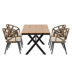Set da esterno contemporaneo Whisen con sedie in rattan PE e tavolo in legno plastico, adatto per giardini e prati