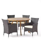 Christopher Knight Home Albury Set da pranzo da 5 pezzi in legno di acacia e vimini da esterno con cuscino