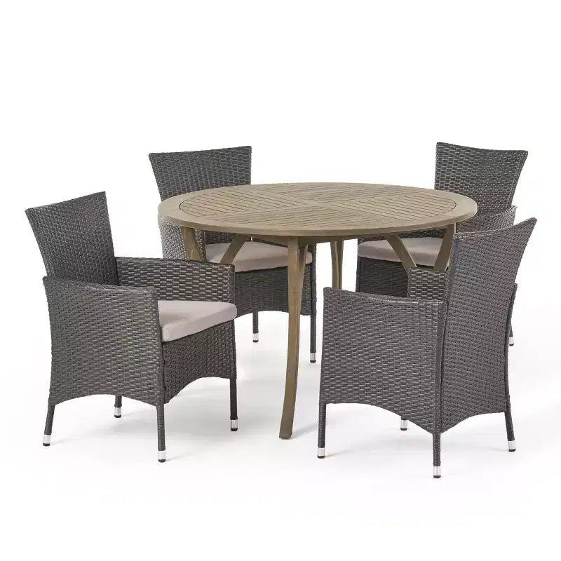 Christopher Knight Home Albury Set da pranzo da 5 pezzi in legno di acacia e vimini da esterno con cuscino