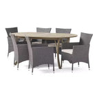 Ensemble de salle à manger 7 pièces Christopher Knight Home en bois d'acacia et osier avec coussins