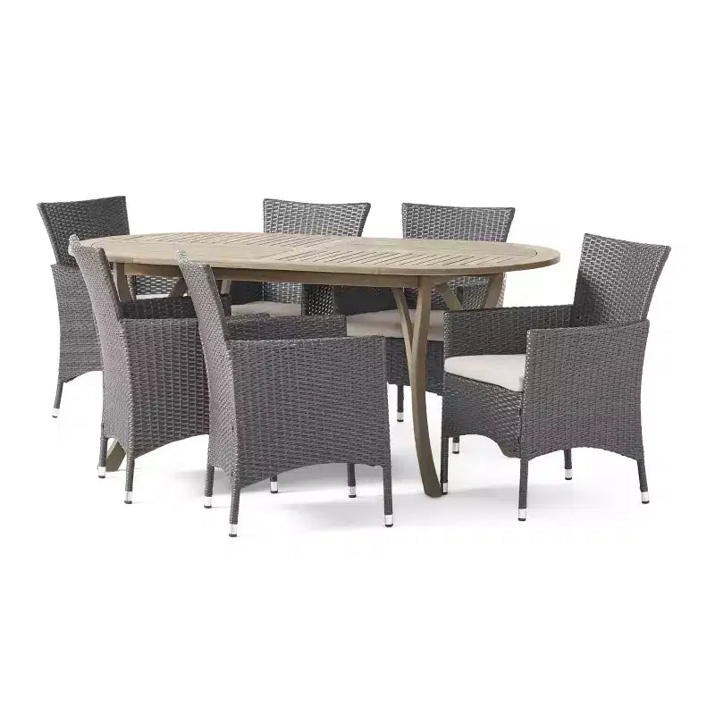 Ensemble de salle à manger 7 pièces Christopher Knight Home en bois d'acacia et osier avec coussins
