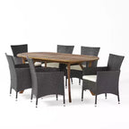 Ensemble de salle à manger 7 pièces Christopher Knight Home en bois d'acacia et osier avec coussins