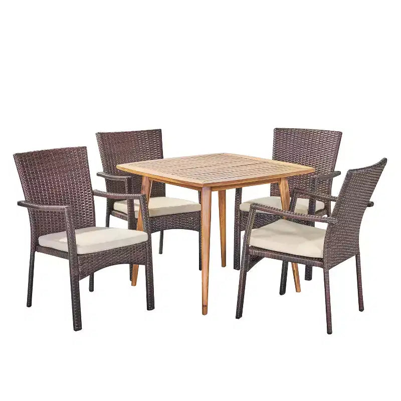 Christopher Knight Home Marias Set da pranzo da 5 pezzi in vimini e legno di acacia per esterni