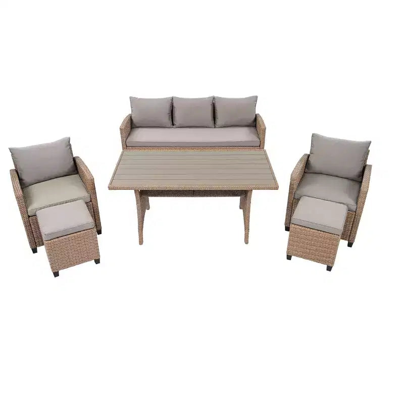 GDFStudio Gary Set da Pranzo Imbottito da Esterno a 6 Pezzi in Rattan PE e Acciaio
