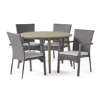 Christopher Knight Home Haley Set da pranzo da 5 pezzi per esterni in legno di acacia e vimini con cuscino