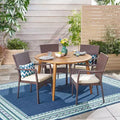Christopher Knight Home Haley Set da pranzo da 5 pezzi per esterni in legno di acacia e vimini con cuscino