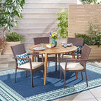 Christopher Knight Home Haley Set da pranzo da 5 pezzi per esterni in legno di acacia e vimini con cuscino