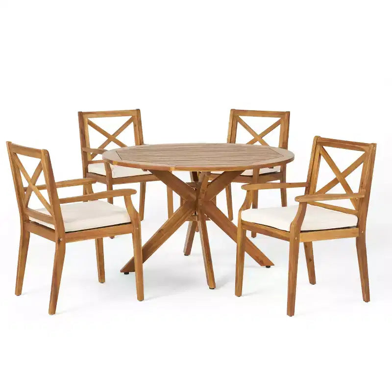 Christopher Knight Home Llano set da pranzo da esterno a 5 pezzi in legno di acacia con cuscini resistenti all'acqua