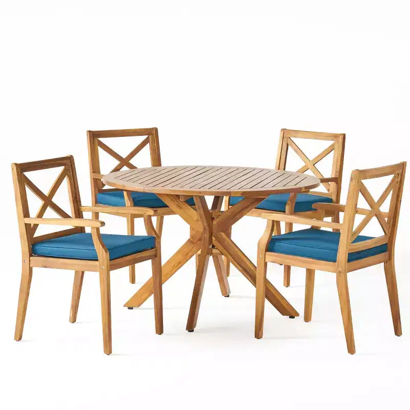 Christopher Knight Home Llano set da pranzo da esterno a 5 pezzi in legno di acacia con cuscini resistenti all'acqua