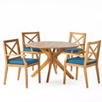 Christopher Knight Home Llano set da pranzo da esterno a 5 pezzi in legno di acacia con cuscini resistenti all'acqua