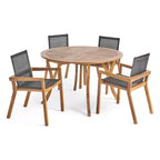 Christopher Knight Home Lockett Ensemble de salle à manger 5 pièces en maille et bois d'acacia pour extérieur
