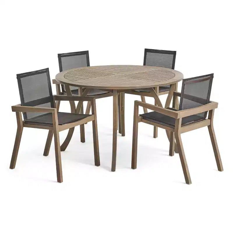 Christopher Knight Home Lockett Ensemble de salle à manger 5 pièces en maille et bois d'acacia pour extérieur