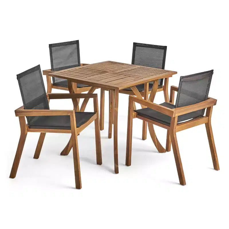 Christopher Knight Home Chaucer, ensemble de salle à manger d'extérieur 5 pièces en bois d'acacia et maille