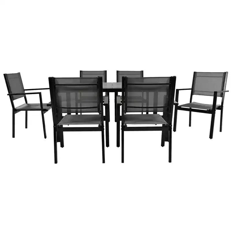 Whisen Set da Pranzo da Esterno in Acciaio a 7 Pezzi Resistente alle Intemperie, Set da Pranzo per Patio per Balcone, Giardino