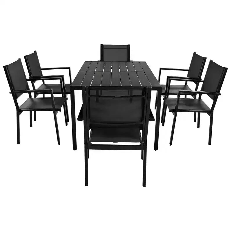 Whisen Set da Pranzo da Esterno in Acciaio a 7 Pezzi Resistente alle Intemperie, Set da Pranzo per Patio per Balcone, Giardino