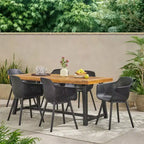 Christopher Knight Home Catalopa, set da pranzo da 7 pezzi in legno di acacia e resina, nero/tek, per esterni