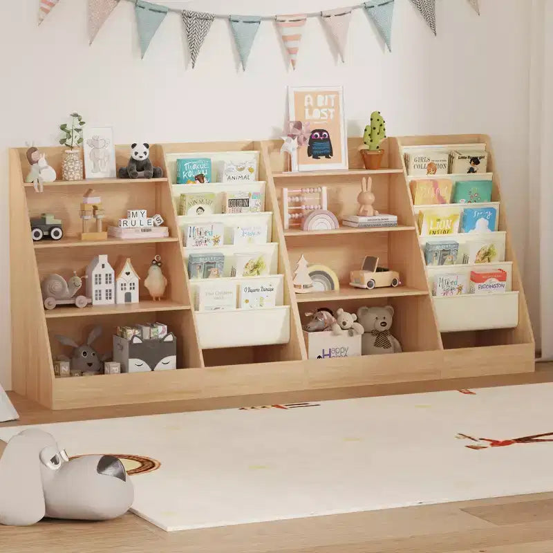 Libreria per bambini a 4 ripiani e portagiochi, libreria per bambini in tessuto a 5 strati, organizer per giocattoli per bambini, libreria a imbracatura per bambini