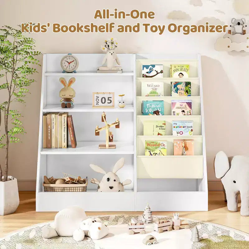 Libreria per bambini a 4 ripiani e portagiochi, libreria per bambini in tessuto a 5 strati, organizer per giocattoli per bambini, libreria a imbracatura per bambini