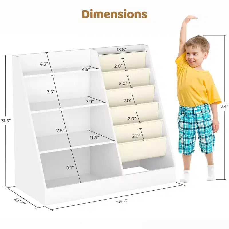Libreria per bambini a 4 ripiani e portagiochi, libreria per bambini in tessuto a 5 strati, organizer per giocattoli per bambini, libreria a imbracatura per bambini