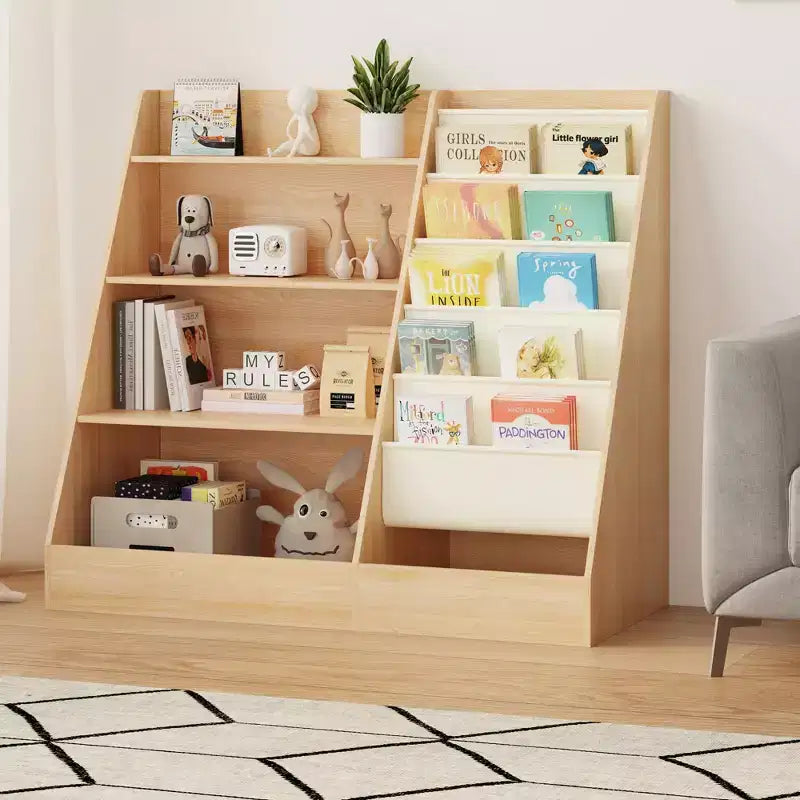 Libreria per bambini a 4 ripiani e portagiochi, libreria per bambini in tessuto a 5 strati, organizer per giocattoli per bambini, libreria a imbracatura per bambini