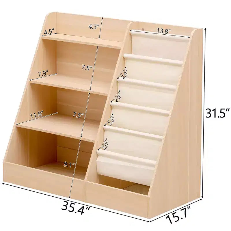 Libreria per bambini a 4 ripiani e portagiochi, libreria per bambini in tessuto a 5 strati, organizer per giocattoli per bambini, libreria a imbracatura per bambini