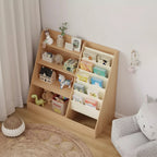 Libreria per bambini a 4 ripiani e portagiochi, libreria per bambini in tessuto a 5 strati, organizer per giocattoli per bambini, libreria a imbracatura per bambini