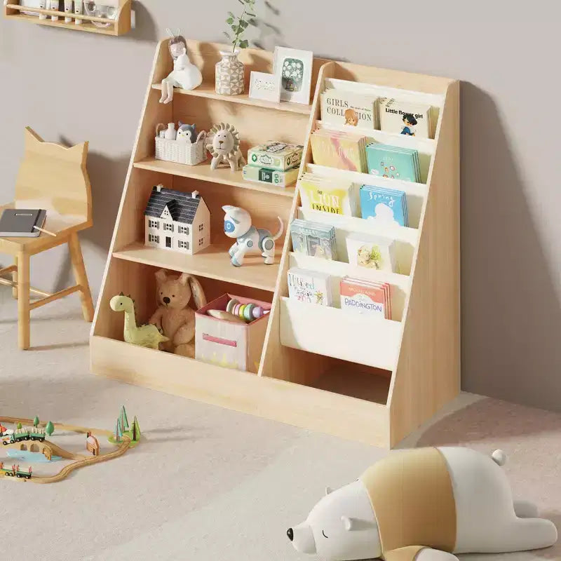 Libreria per bambini a 4 ripiani e portagiochi, libreria per bambini in tessuto a 5 strati, organizer per giocattoli per bambini, libreria a imbracatura per bambini