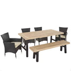 GDFStudio Bruna Ensemble de salle à manger d'extérieur 6 pièces en osier et bois d'acacia avec banc, gris brossé/marron multicolore
