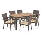 Christopher Knight Home Goodwin Set da pranzo da esterno 7 pezzi in legno di acacia e vimini con cuscini, Teak/Marrone
