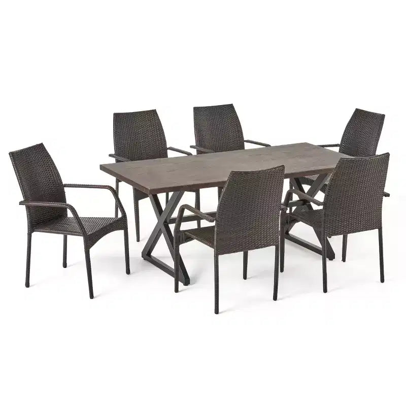 Christopher Knight Home Harbor Set da pranzo da esterno 7 pezzi in vimini e alluminio, Marrone scuro/Marrone