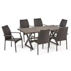 Christopher Knight Home Harbor Set da pranzo da esterno 7 pezzi in vimini e alluminio, Marrone scuro/Marrone