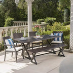Christopher Knight Home Aisha Outdoor Wicker and Aluminum 6 Piece Dining Set with Bench, Multibrown/Brown