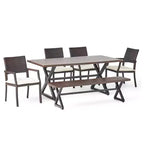 Christopher Knight Home Aisha Ensemble de salle à manger d'extérieur 6 pièces en osier et aluminium avec banc, marron/multicolore