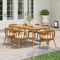 Christopher Knight Home Casper 7 Piece Outdoor Rustic Acacia Wood Dining Set with Slat Paneling