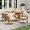 Christopher Knight Home Charles 7 Piece Outdoor Acacia Wood and Rope Dining Set with Cushion