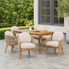 Christopher Knight Home Charles Set da Pranzo da Esterno a 7 Pezzi in Legno di Acacia e Corda con Cuscini