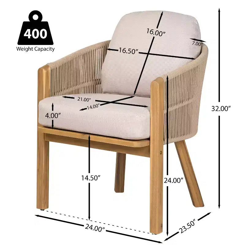 Christopher Knight Home Charles Set da Pranzo da Esterno a 7 Pezzi in Legno di Acacia e Corda con Cuscini