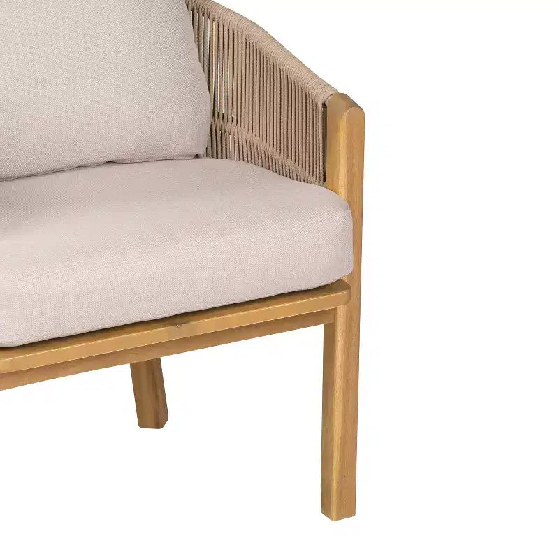 Christopher Knight Home Charles Set da Pranzo da Esterno a 7 Pezzi in Legno di Acacia e Corda con Cuscini