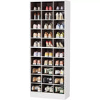 Lantine 10-Tier Shoe Storage Cabinet, White and Brown Wooden Shoe Rack with 30 Cubbies for Closet, Entryway, Living Room