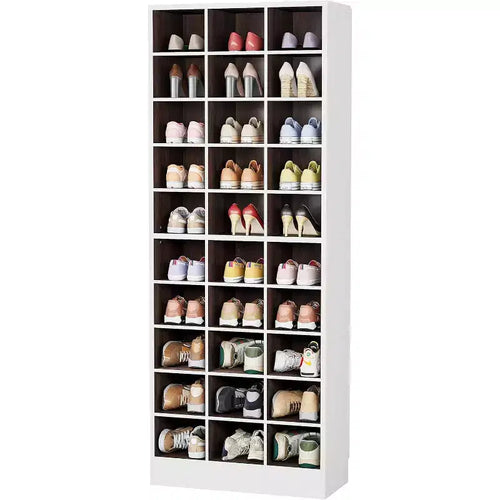 Lantine 10-Tier Shoe Storage Cabinet, White and Brown Wooden Shoe Rack with 30 Cubbies for Closet, Entryway, Living Room