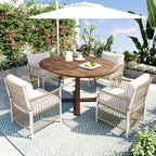 GDFStudio Eden Modern 5 Piece Patio Extendable Wooden and Iron Dining Table Set