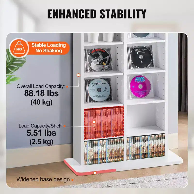 Mobiletto portaoggetti multimediale, scaffale DVD a 8 ripiani per 464 CD, ripiani CD regolabili 16 scomparti