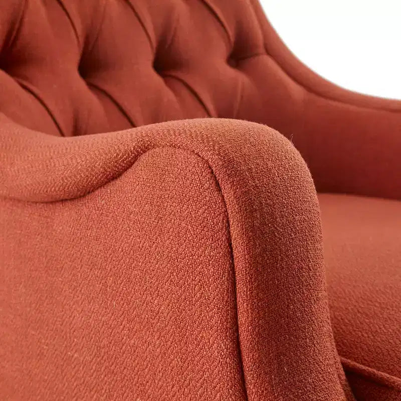 Poltrona d'accento contemporanea con bottoni trapuntati, sedia da salotto con cuscino imbottito, comoda poltrona con gambe in legno