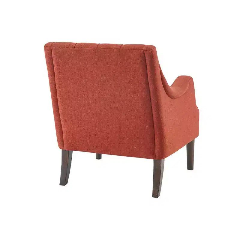 Poltrona d'accento contemporanea con bottoni trapuntati, sedia da salotto con cuscino imbottito, comoda poltrona con gambe in legno